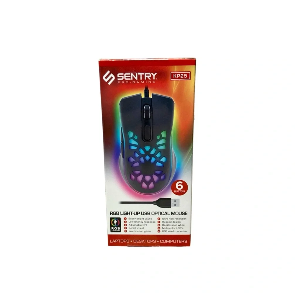 Sentry Pro Gaming RGB Light-Up USB Wired Gaming Mouse KP25